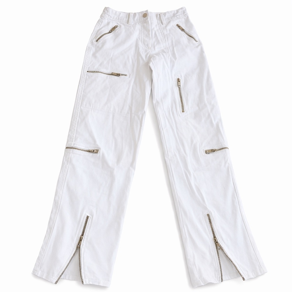 AM.GIA White Zip Detail Cargo Utility Pants XS Y2K